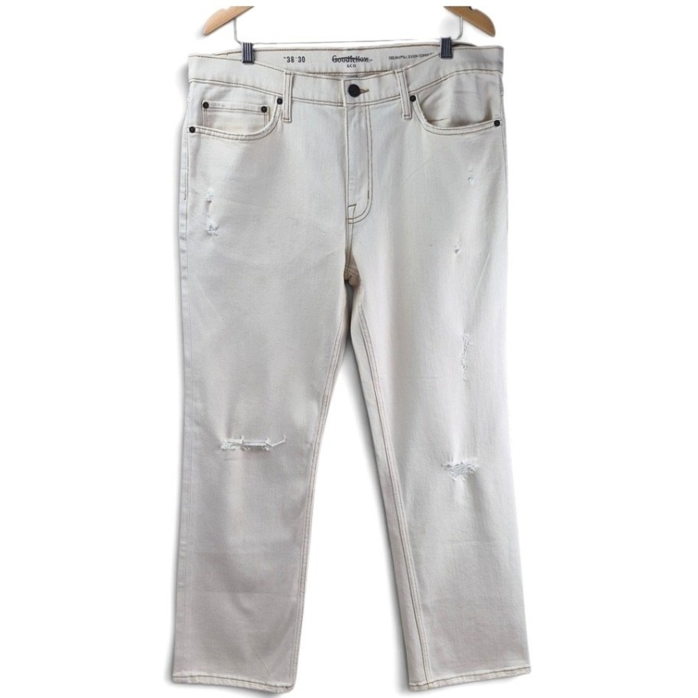 Goodfellow & Co Straight Jeans Mens 38x30 Cream NWT Coolmax Distressed Off-White